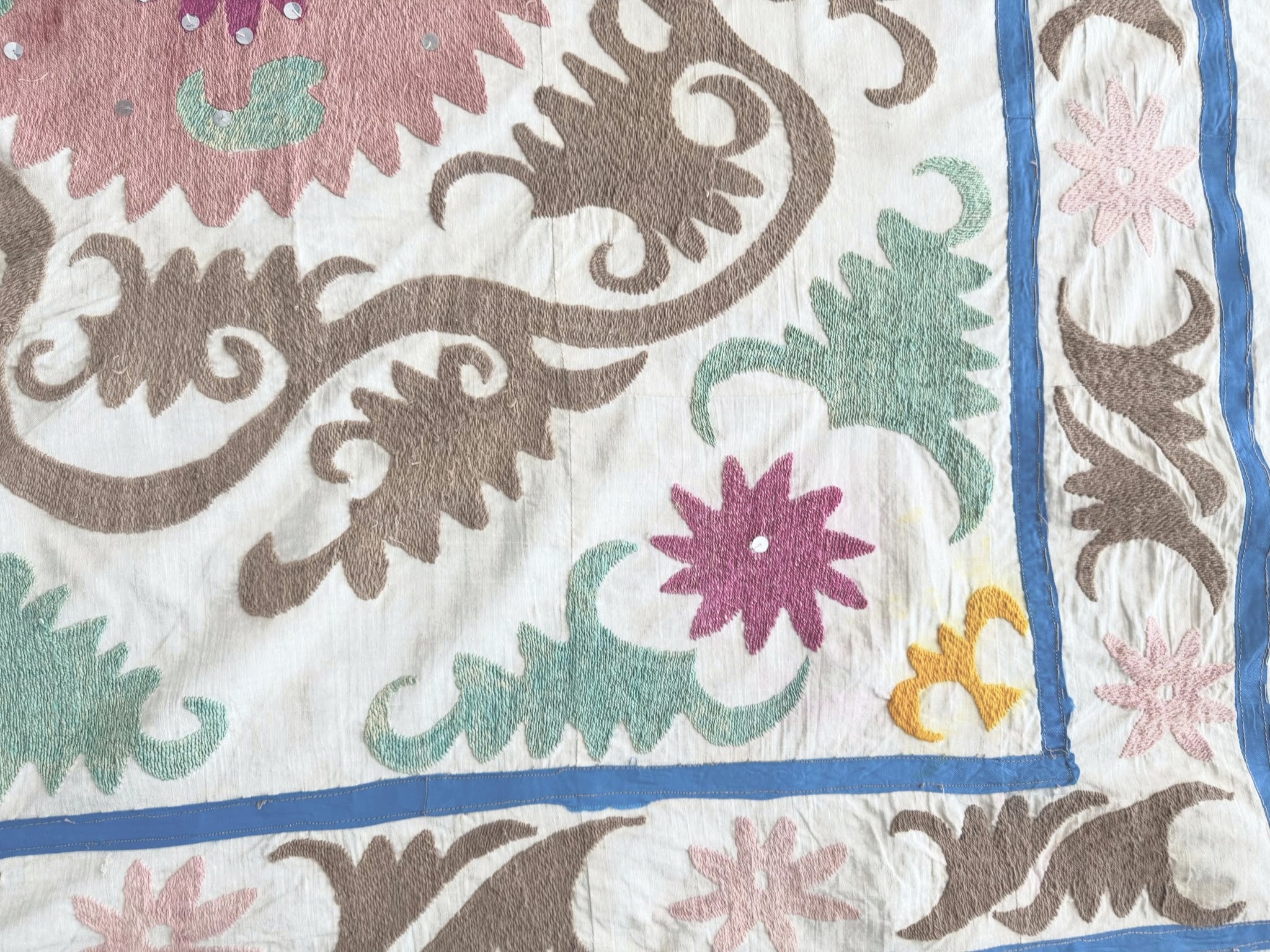 Hand-Embroidered Suzani Wall Hanging & Tablecloth 3'10'' x 4'2''