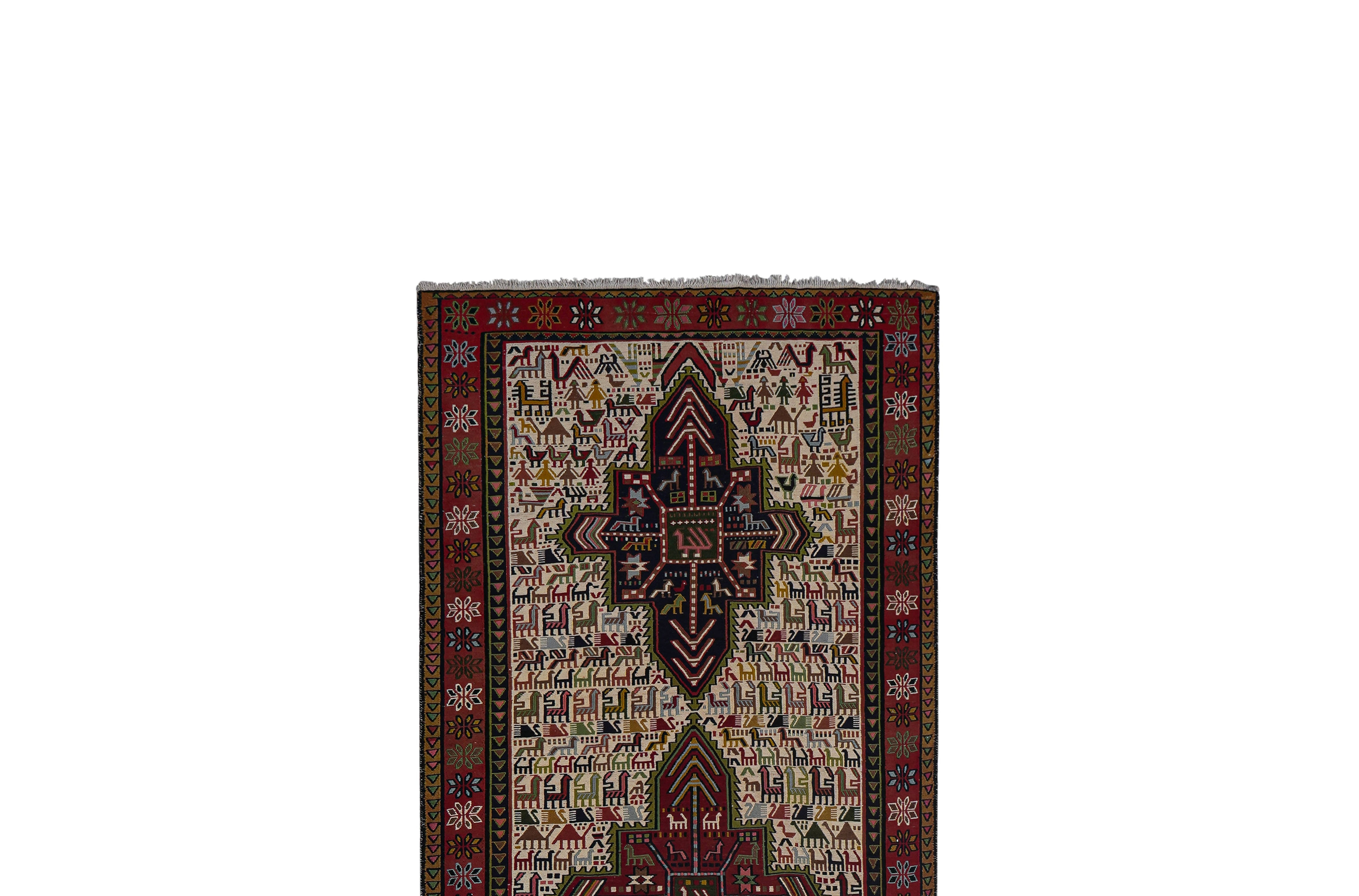 Vintage Animal Pattern Soumac Kilim Runner 3'4'' x 9'4''