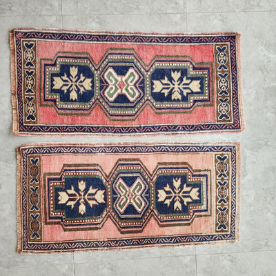Traditional Handwoven Turkish Oushak Wool Bath Mats - a Pair
