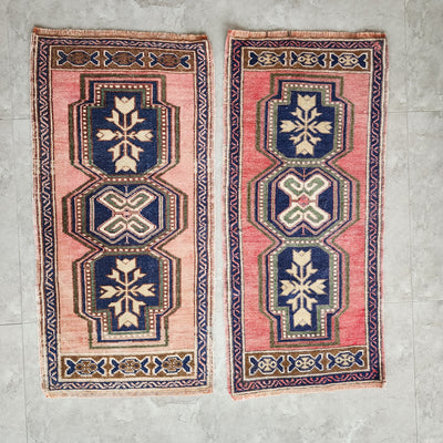 Traditional Handwoven Turkish Oushak Wool Bath Mats - a Pair