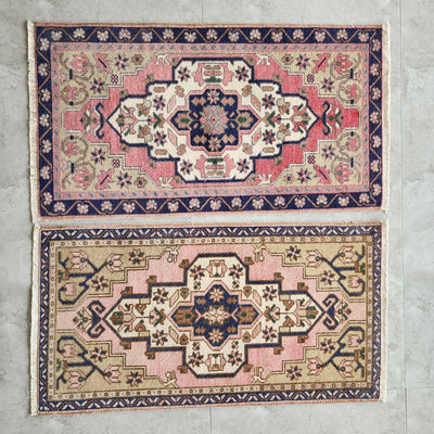Small Turkish Oushak Miniature Rug - Set of Two
