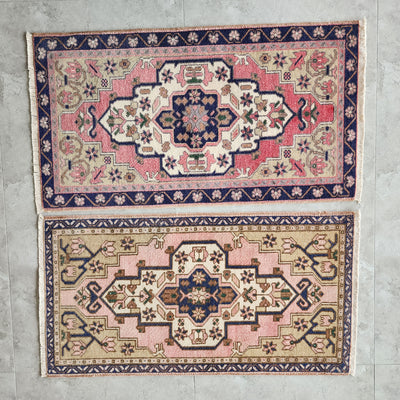 Small Turkish Oushak Miniature Rug - Set of Two