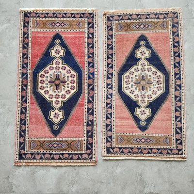 1970s Oushak Wool Small Hand-Knotted Turkish Rug - a Pair