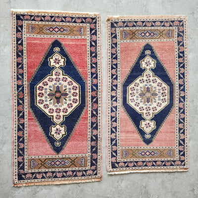 1970s Oushak Wool Small Hand-Knotted Turkish Rug - a Pair
