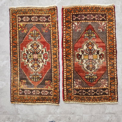 Small Turkish Oushak Miniature Rug - Set of Two