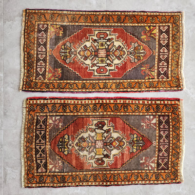 Small Turkish Oushak Miniature Rug - Set of Two