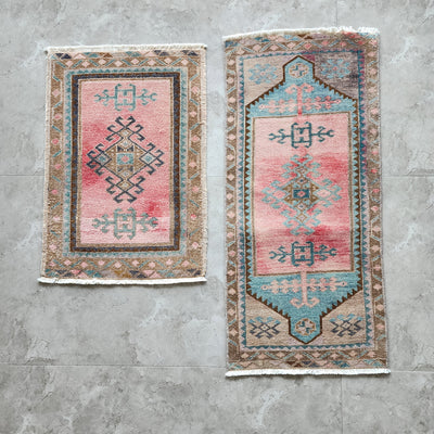 Muted Color Turkish Small Area Rugs - a Pair