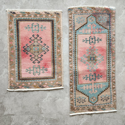 Muted Color Turkish Small Area Rugs - a Pair