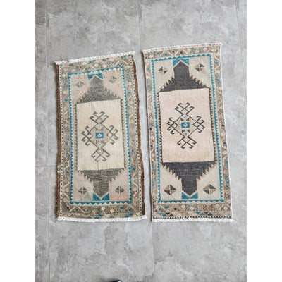 Traditional Handwoven Oushak Wool Yastik Bath Mats - a Pair