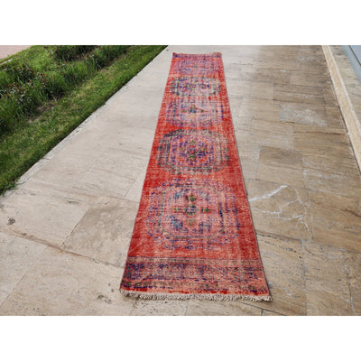 1960s Red Anatolian Stair Runner 2'6'' X 12'8''