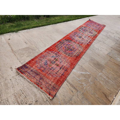 1960s Red Anatolian Stair Runner 2'6'' X 12'8''