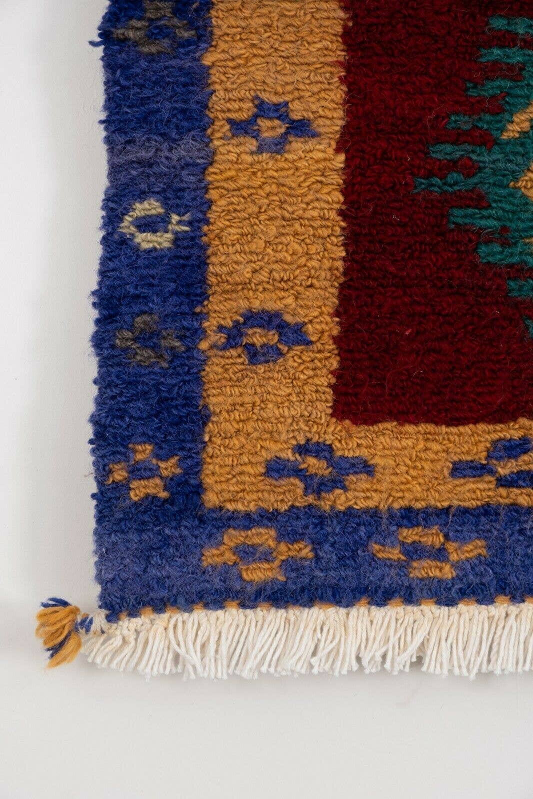 Vintage Checkered Turkish Shaggy Tulu Rug 43'' x 52''