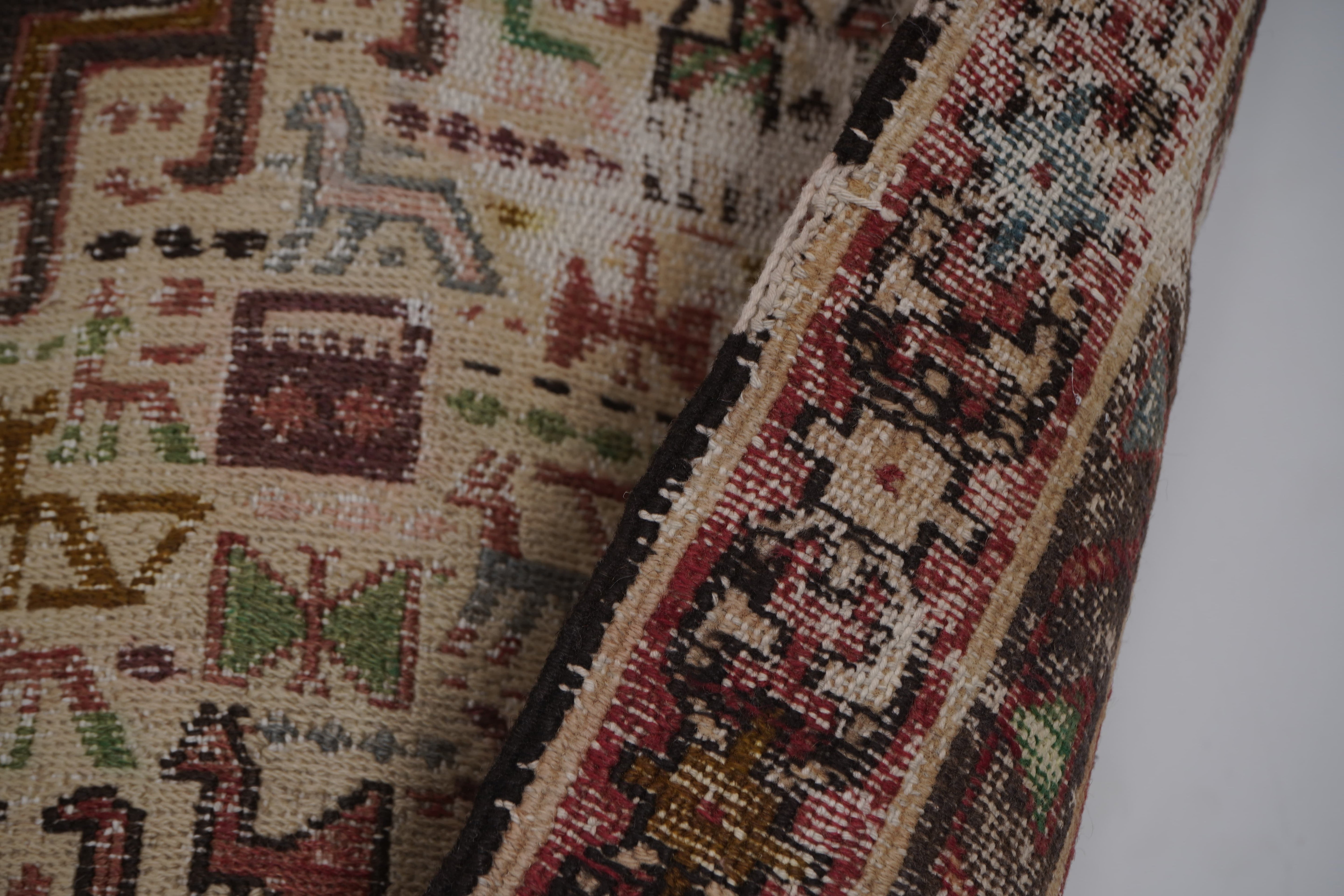 Vintage Turkish Animal Soumac Kilim Rug 41'' x 54''