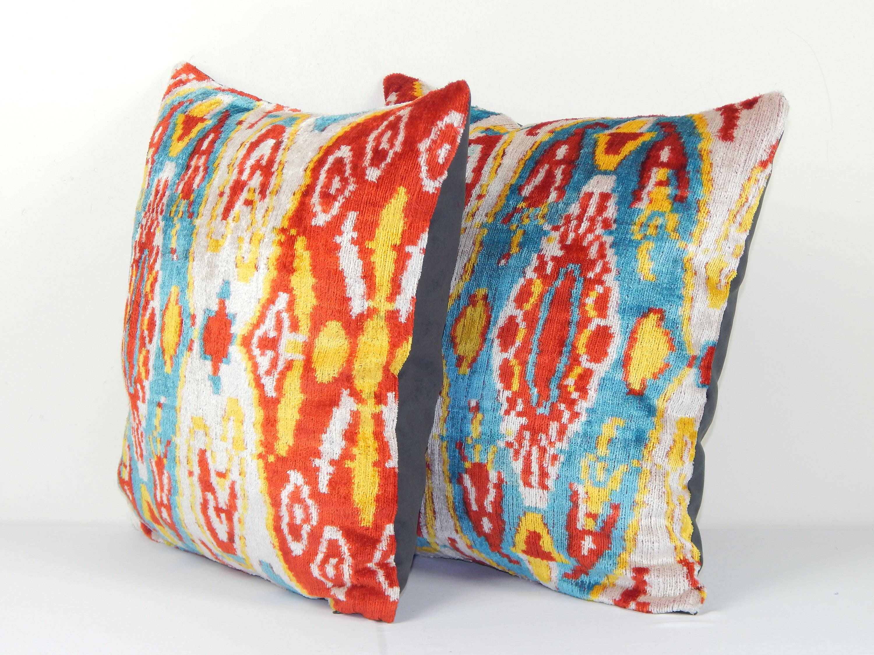 Silk Ikat Velvet Pillow Cover Set of 2 | 16'' x 16''