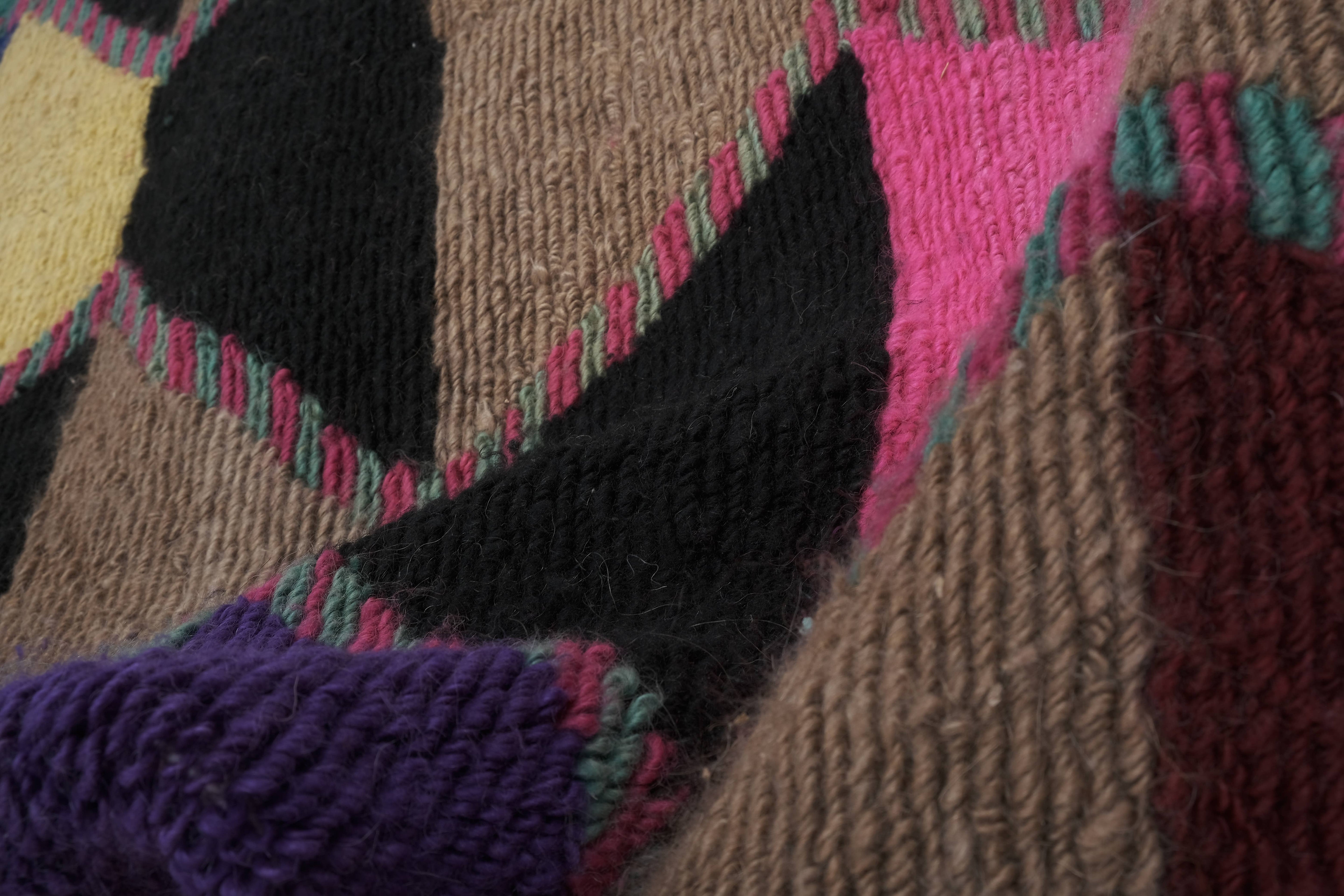 Vintage Checkered Turkish Shaggy Tulu Rug 49'' x 56''
