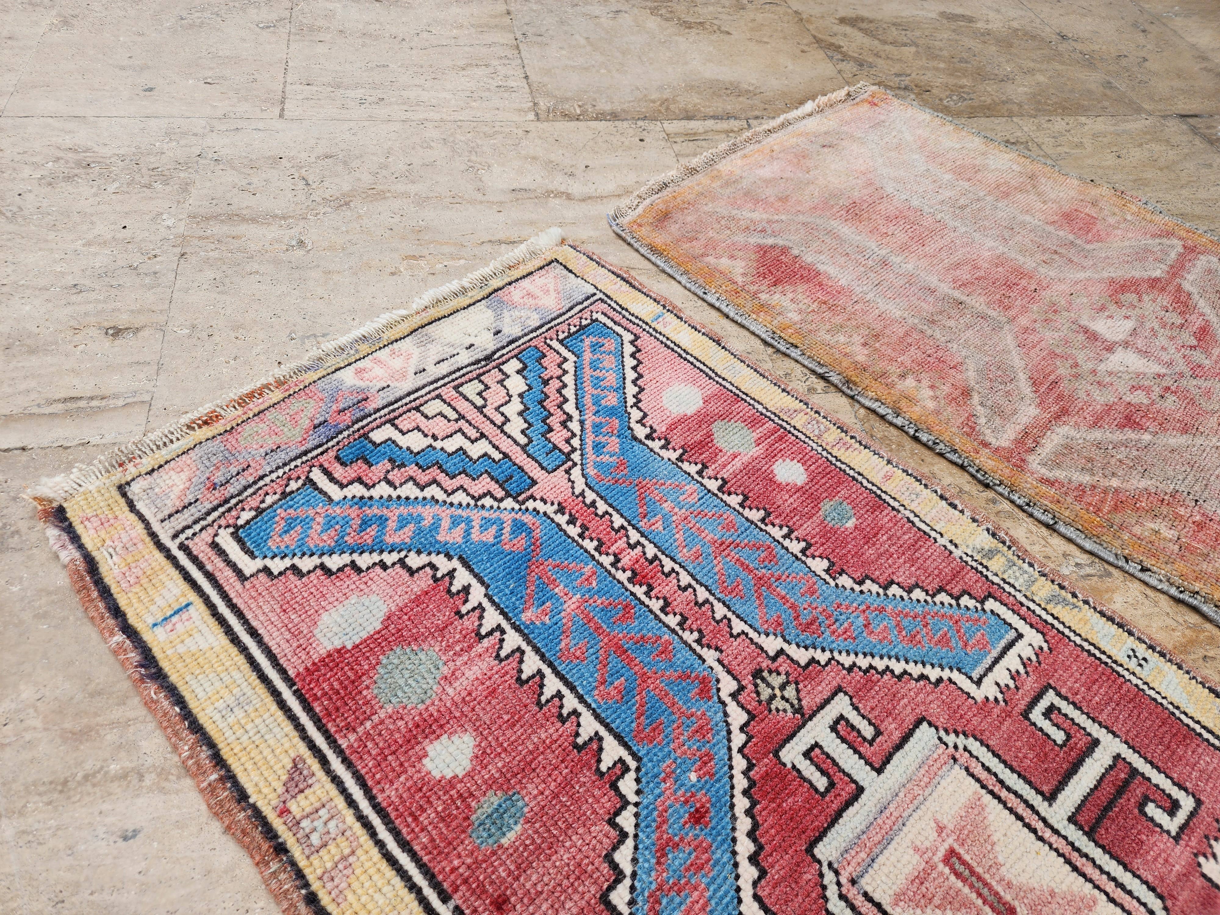 Vintage Turkish Yastik Rug Set of 2 | 1'9'' x 2'8'' & 1'8'' x 4'1''