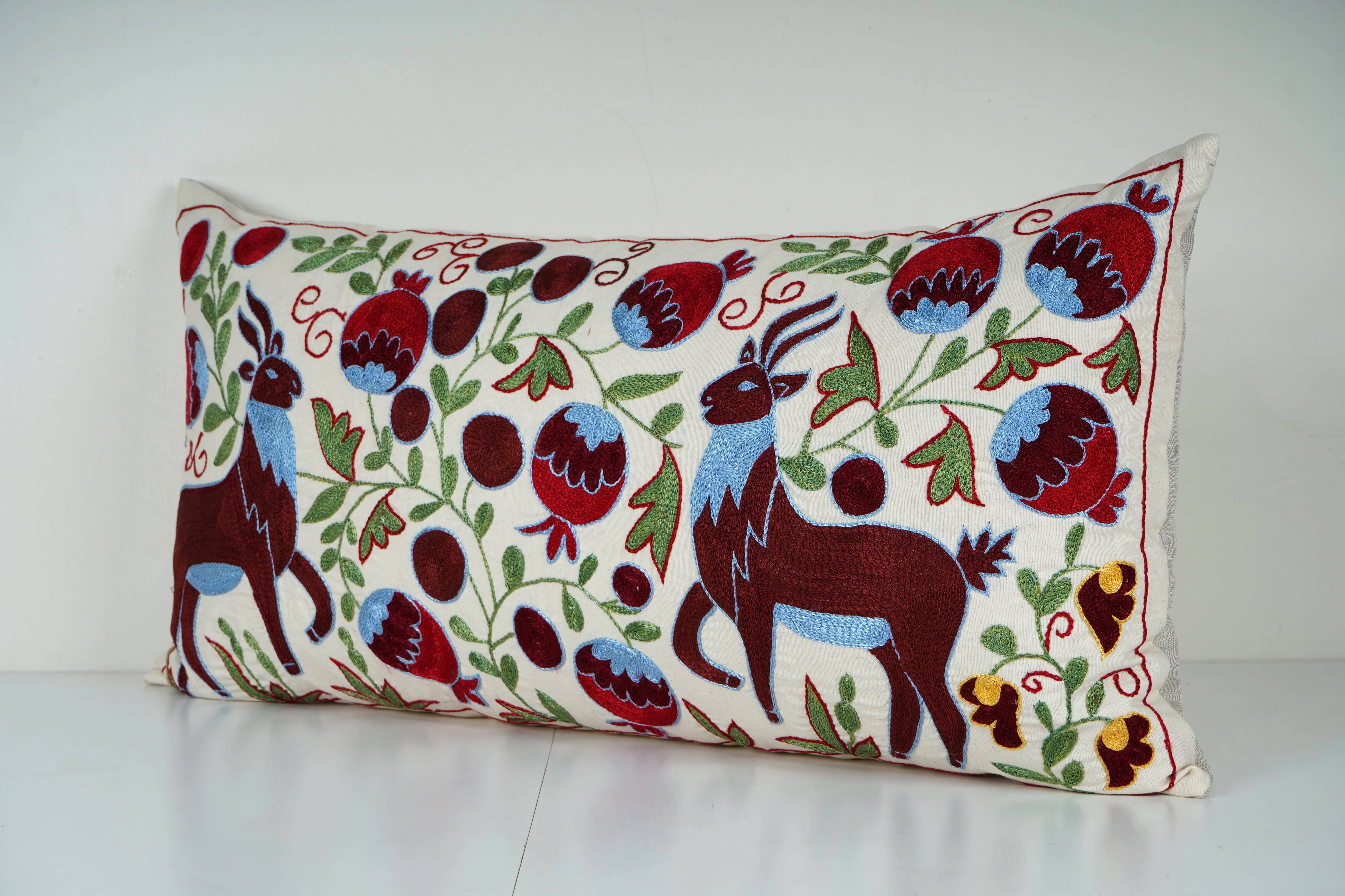 Deer Suzani Bedding Pillow Cover | 18'' x 34''