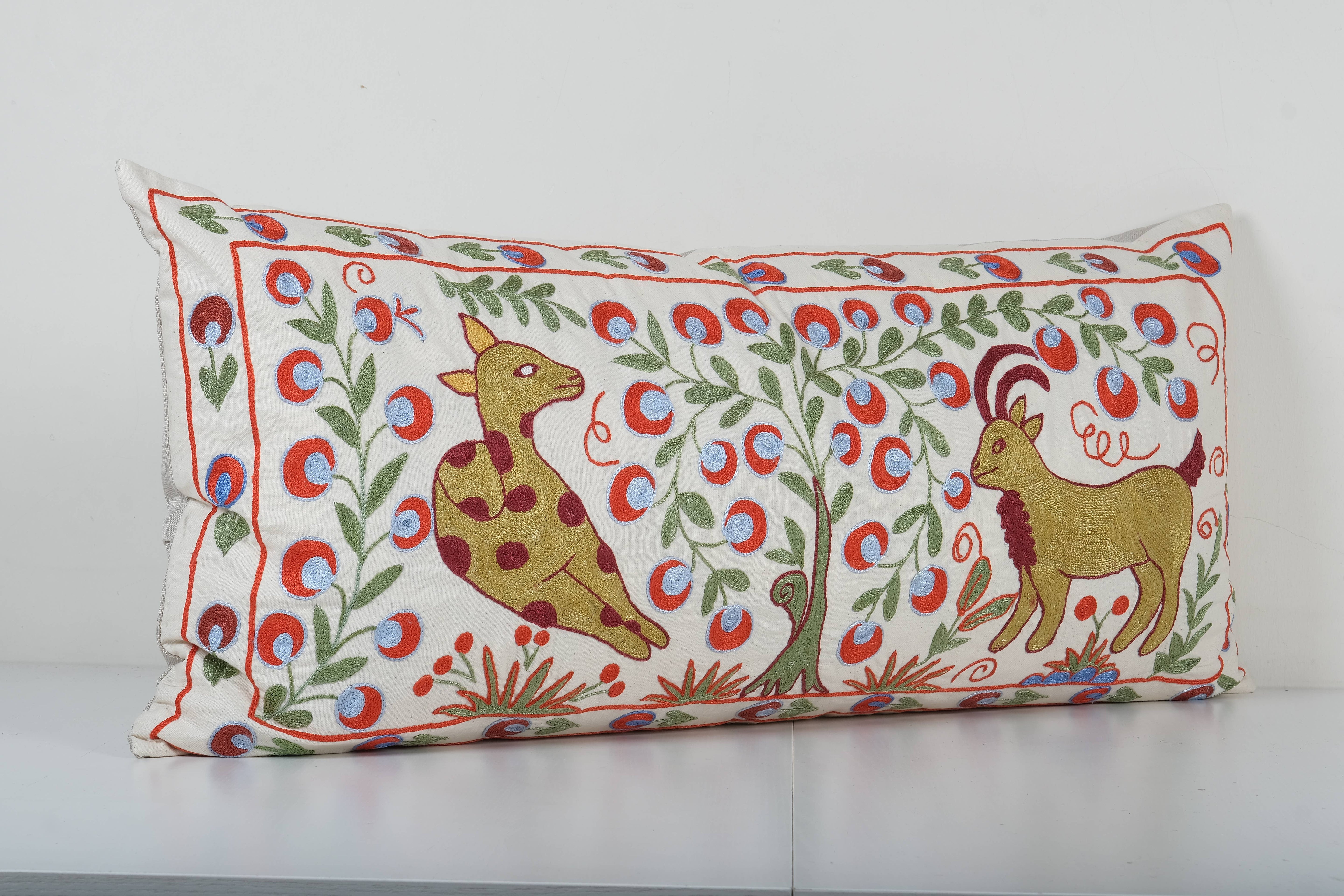 Deer Suzani Bedding Pillow Cover | 18'' x 37''