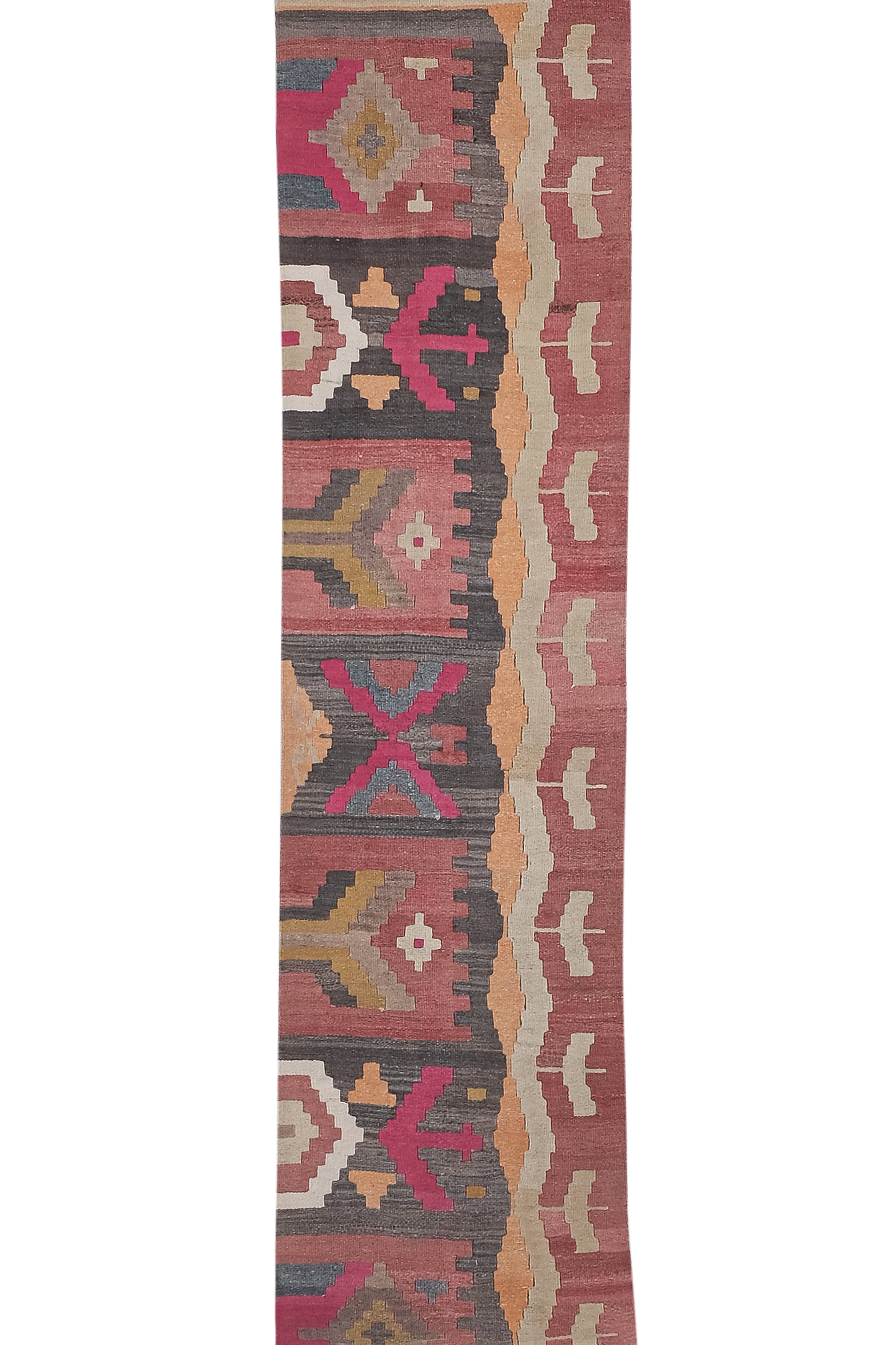 Vintage Turkish Kilim Runner 2'6'' x 21'1''