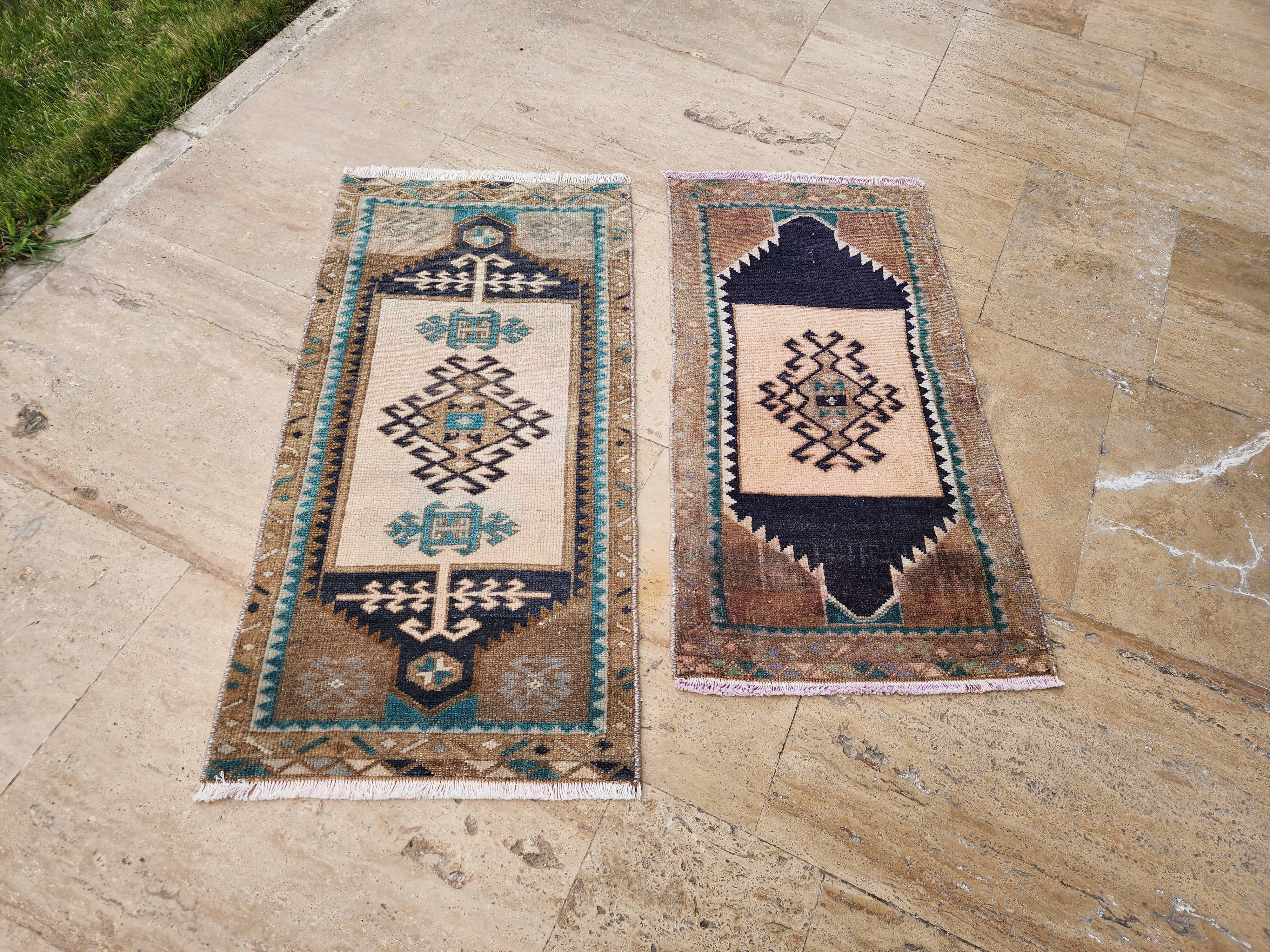 Vintage Turkish Yastik Rugs Set of 2 | 20'' x 38''
