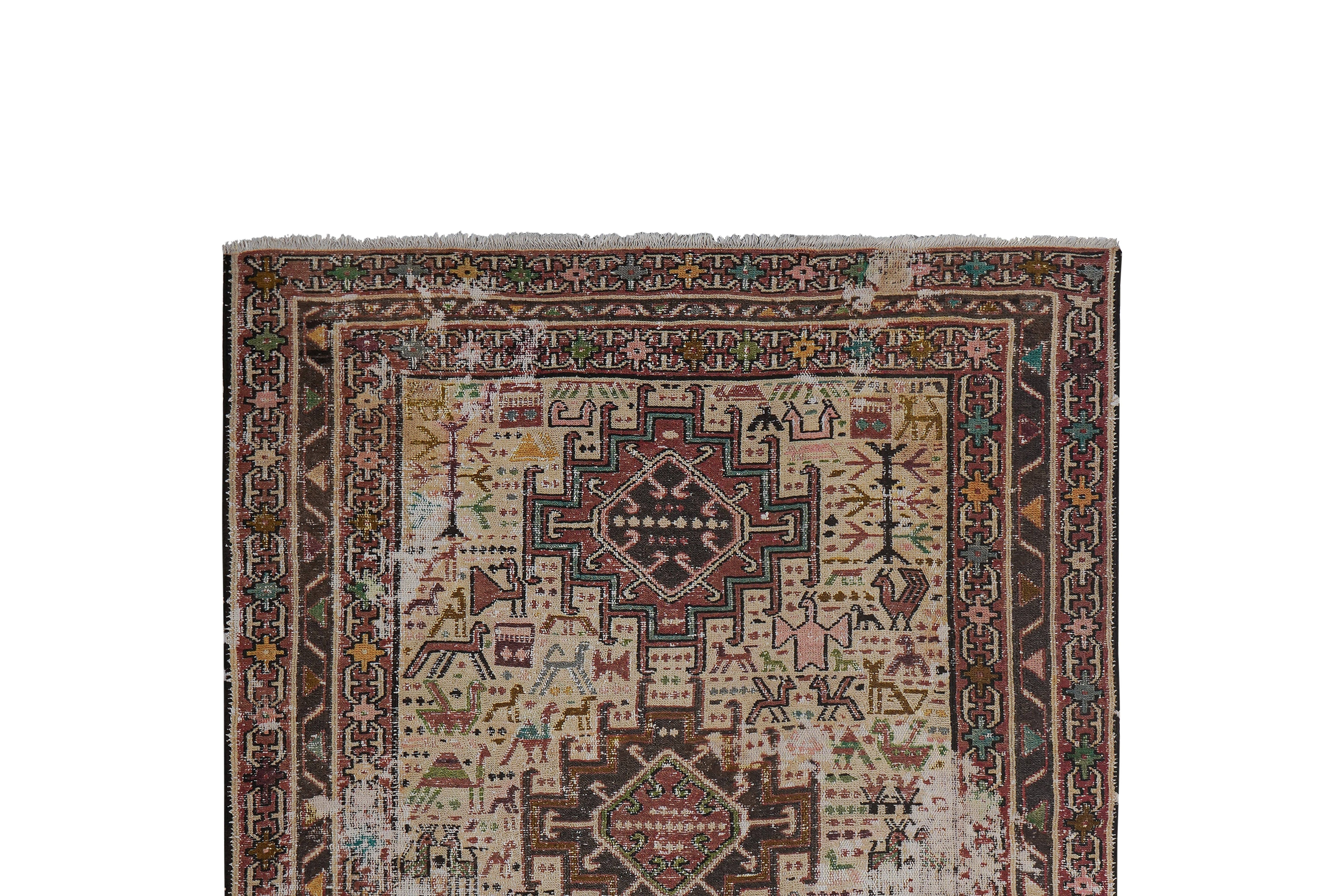 Vintage Turkish Animal Soumac Kilim Rug 41'' x 54''