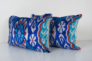 Silk Ikat Velvet Pillow Cover Set of 2 | 16'' x 48''