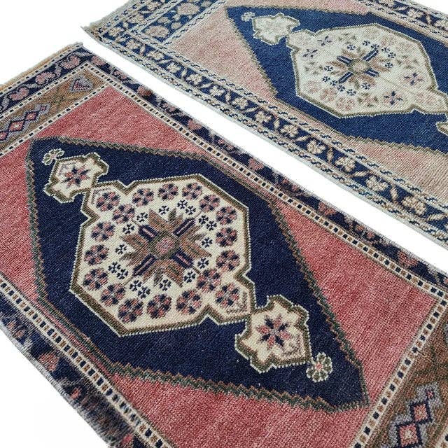 Vintage Turkish Yastik Rugs Set of 2 | 19'' x 42''
