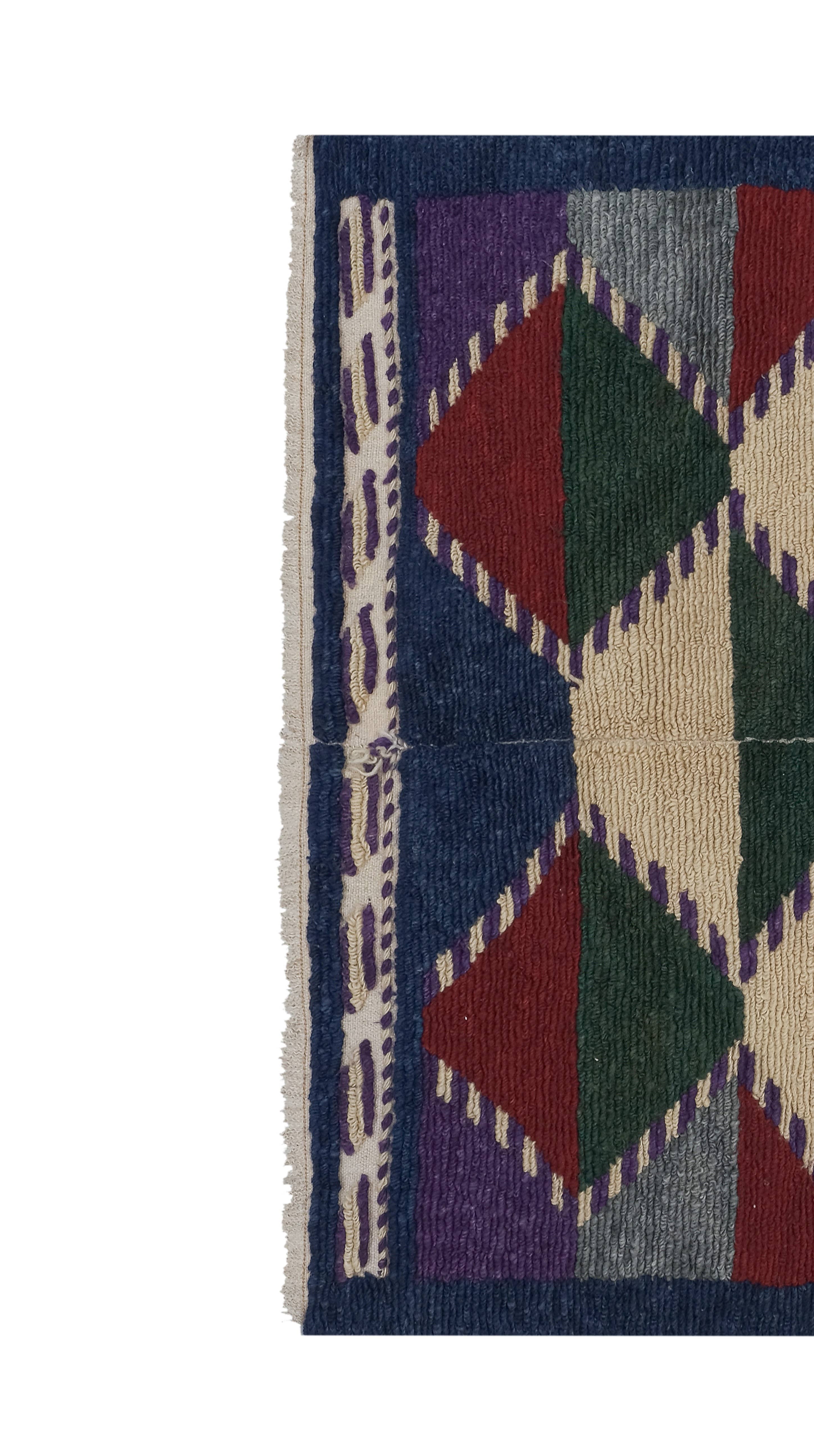 Vintage Checkered Turkish Shaggy Tulu Rug 43'' x 54''