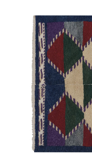 Vintage Checkered Turkish Shaggy Tulu Rug 43'' x 54''