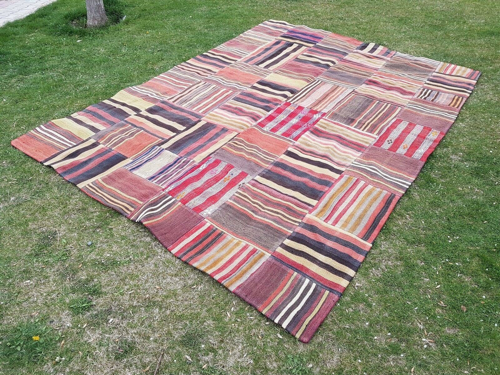 Vintage Turkish Patchwork Kilim Rug 7'1'' x 9'10''