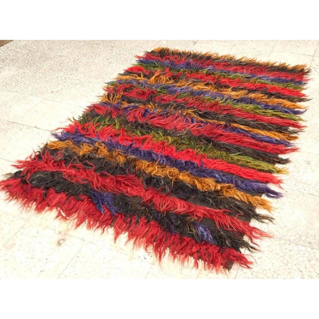 Vintage Turkish Shaggy Rug 3'9'' x 5'8''