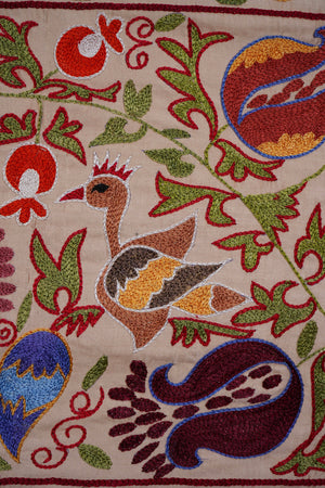 Bird Silk Suzani Wall Hanging & Bedspread | 1'8'' x 6'3''