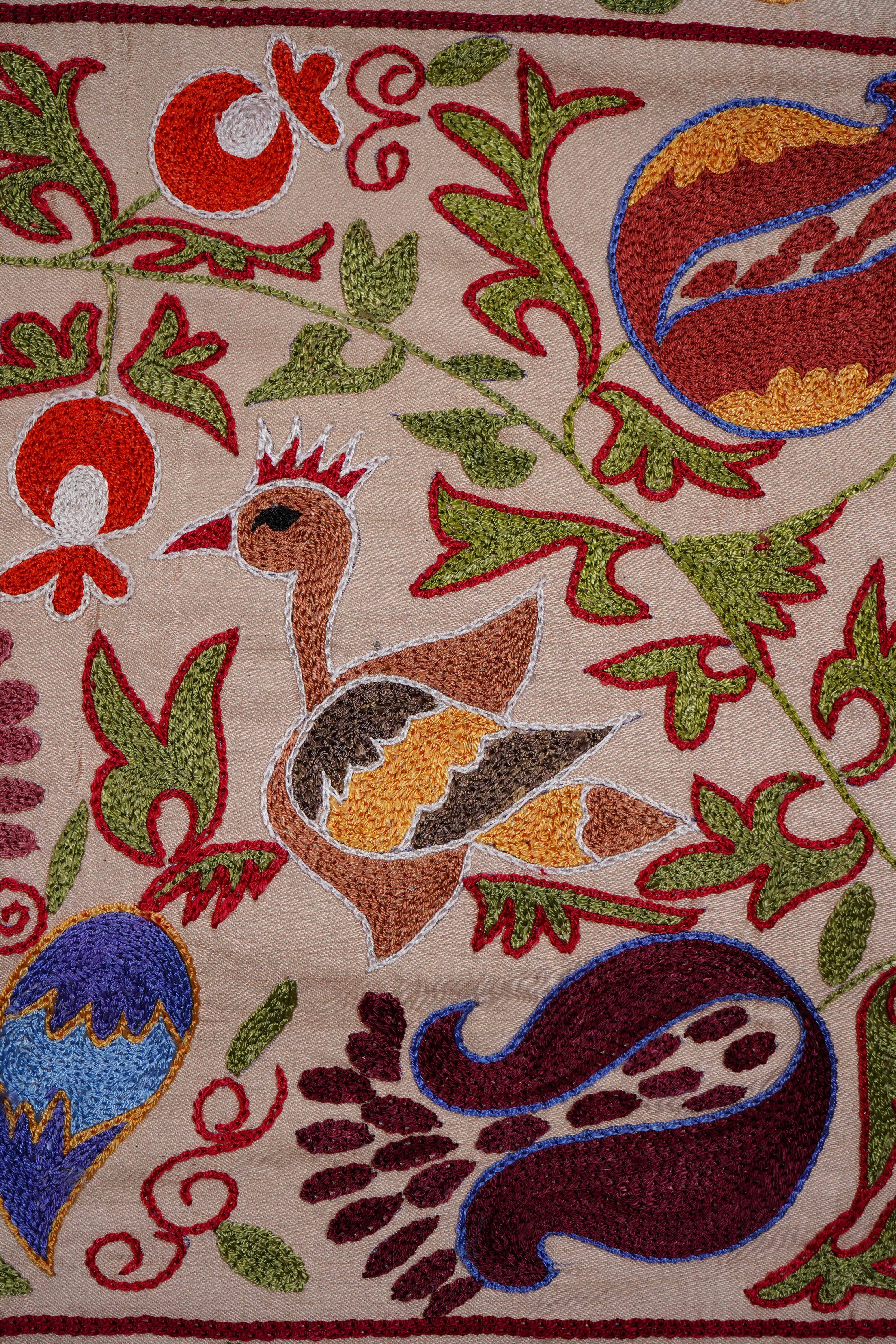 Bird Silk Suzani Wall Hanging & Bedspread | 1'8'' x 6'3''