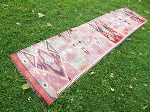 Vintage Turkish Kilim Runner 2'7'' x 10'7''