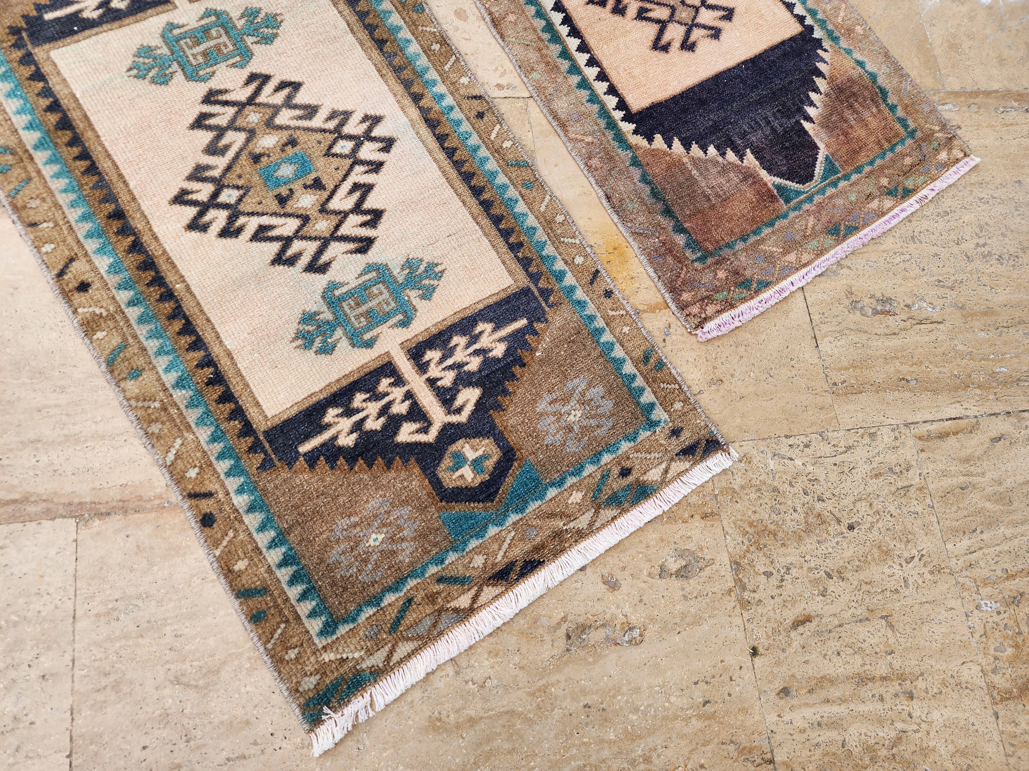 Vintage Turkish Yastik Rugs Set of 2 | 20'' x 38''