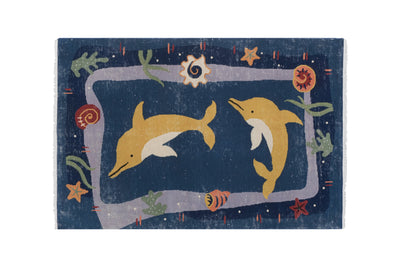 Handknotted Turkish Dolphin Pictorial Rug 3'11'' X 5'10''