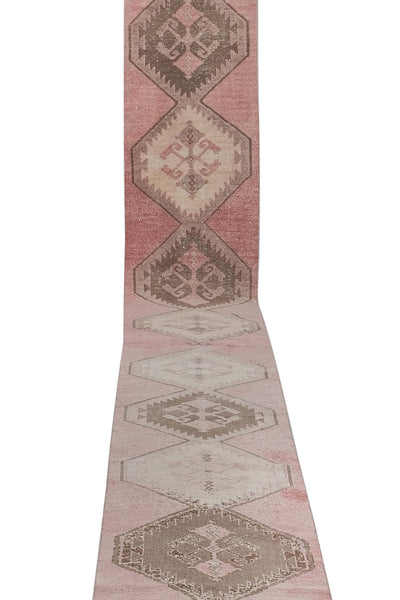 Vintage Brown Turkish Oushak Extra Long and Narrow Runner With Mid Century Modern Style