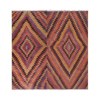 Vintage Diamond Oversize Turkish Kilim Rug 9'7'' X 10'