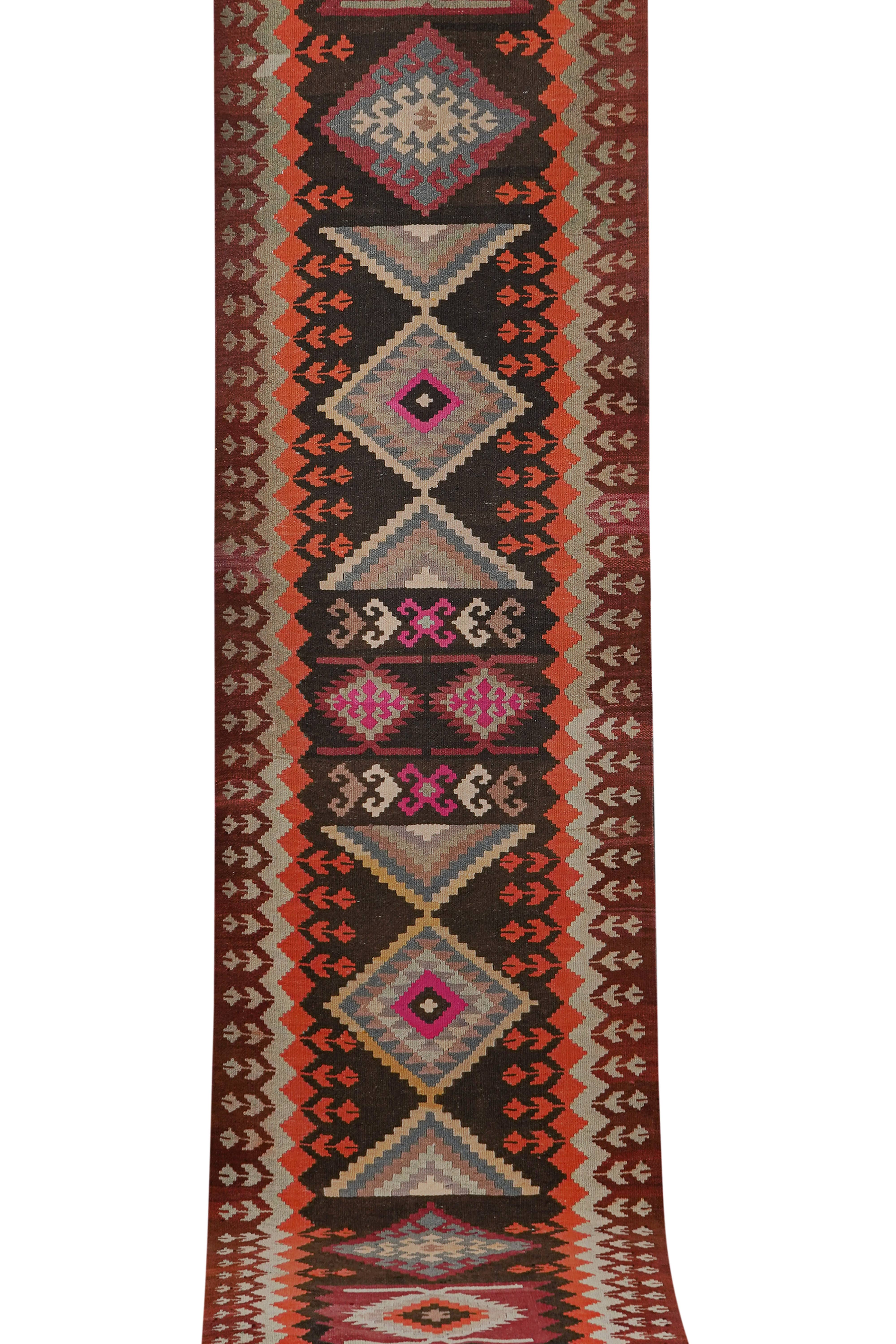 Vintage Turkish Kilim Runner 3'1'' x 12'6''