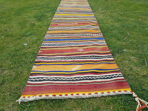 Vintage Turkish Kilim Runner 2'5'' x 21'4''