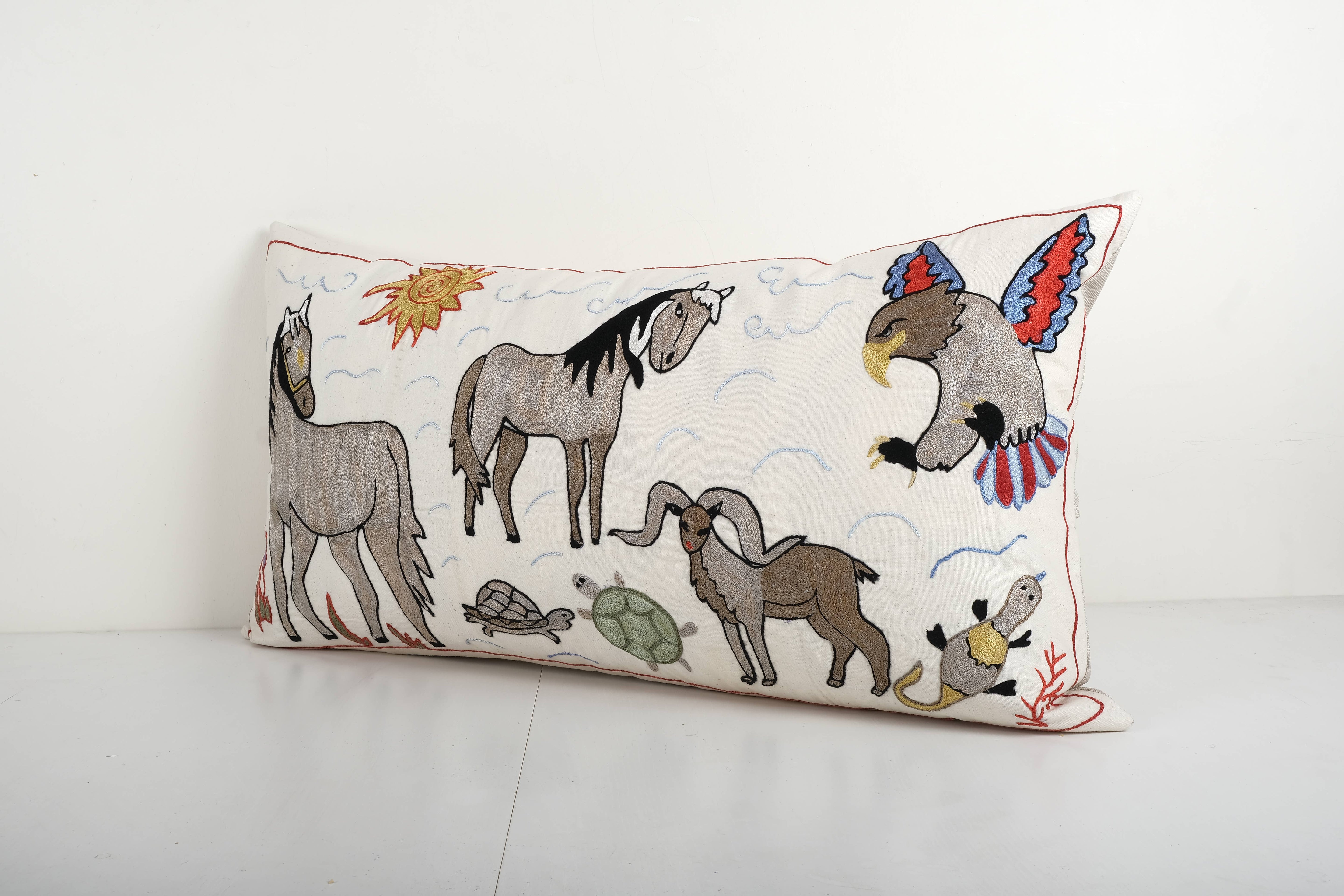 Horse Suzani Bedding Pillow Cover | 18'' x 35''