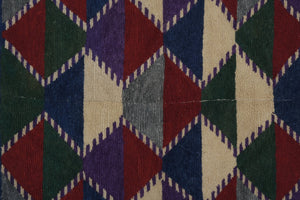 Vintage Checkered Turkish Shaggy Tulu Rug 43'' x 54''