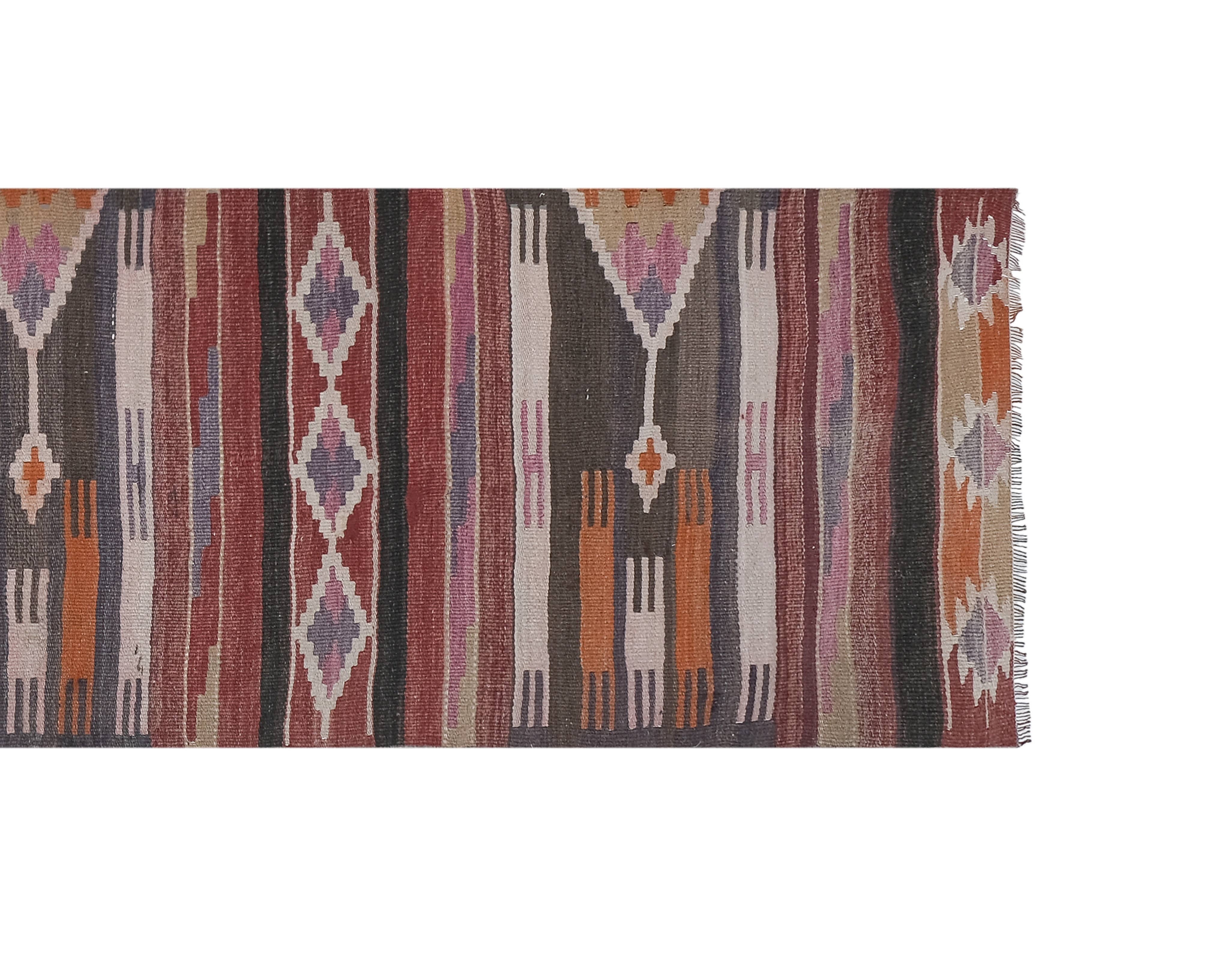 Vintage Turkish Kilim Runner 2'7'' x 10'6''
