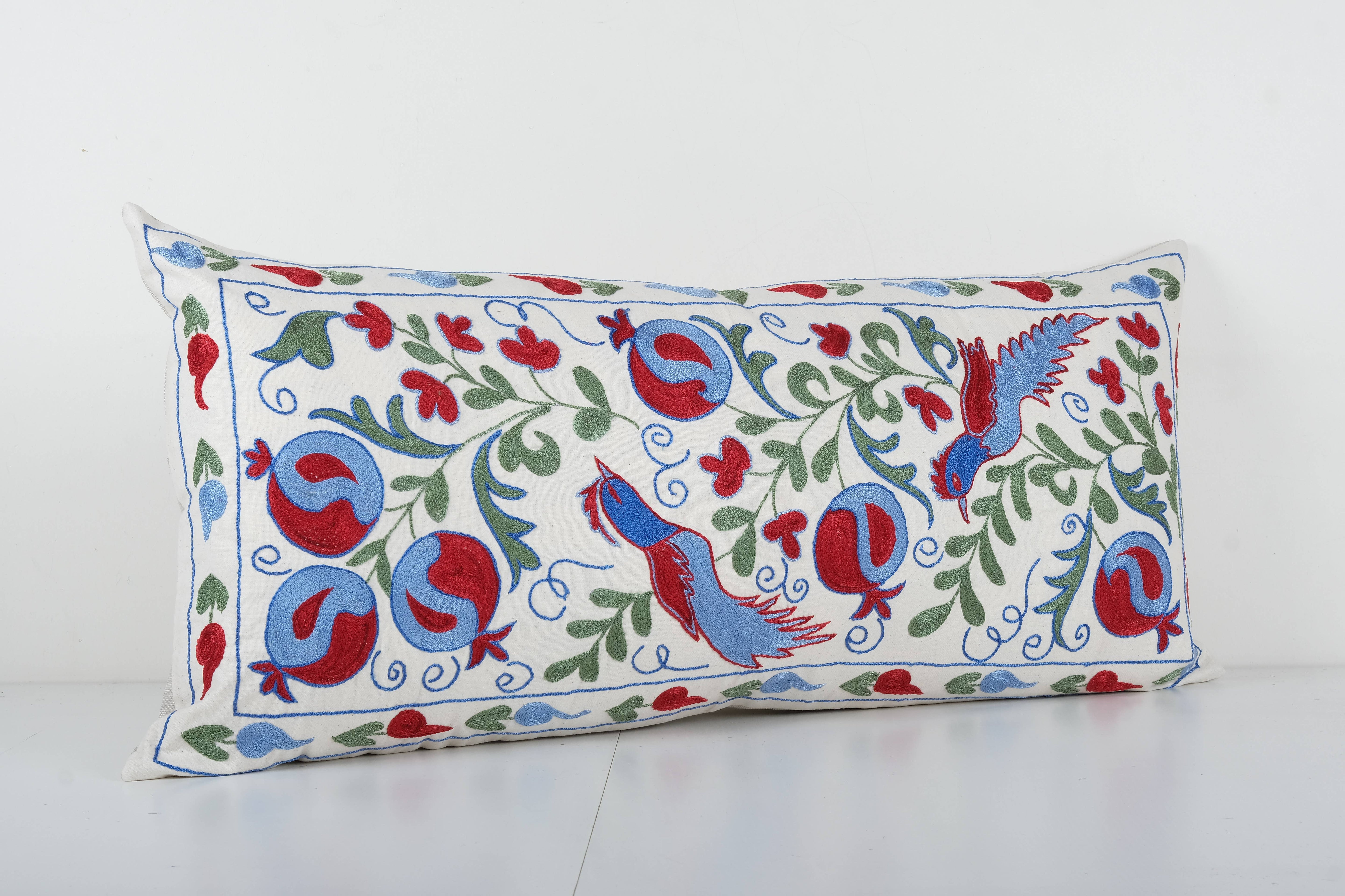 Bird Suzani Bedding Pillow Cover | 18'' x 38''