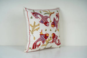 Fish Suzani Pillow Cover | 18'' x 18''