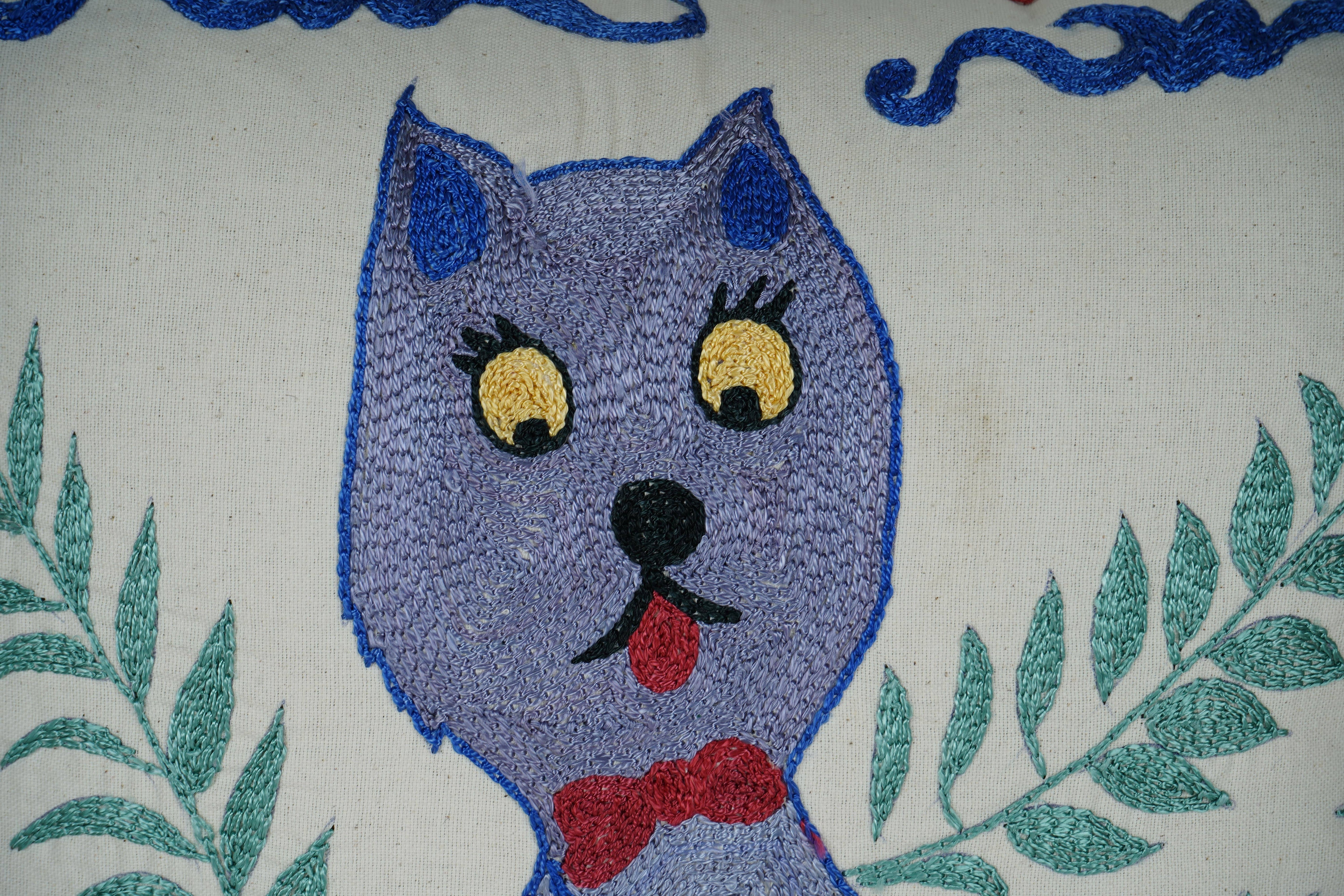 Cat Suzani Pillow Cover | 18'' x 18''