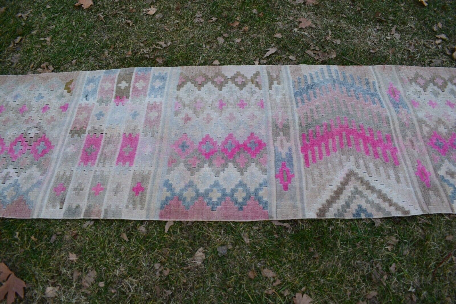 Vintage Turkish Kilim Runner 2'4'' x 12'6''