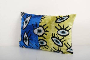 Silk Ikat Patchwork Velvet Pillow Cover | 15'' x 22''
