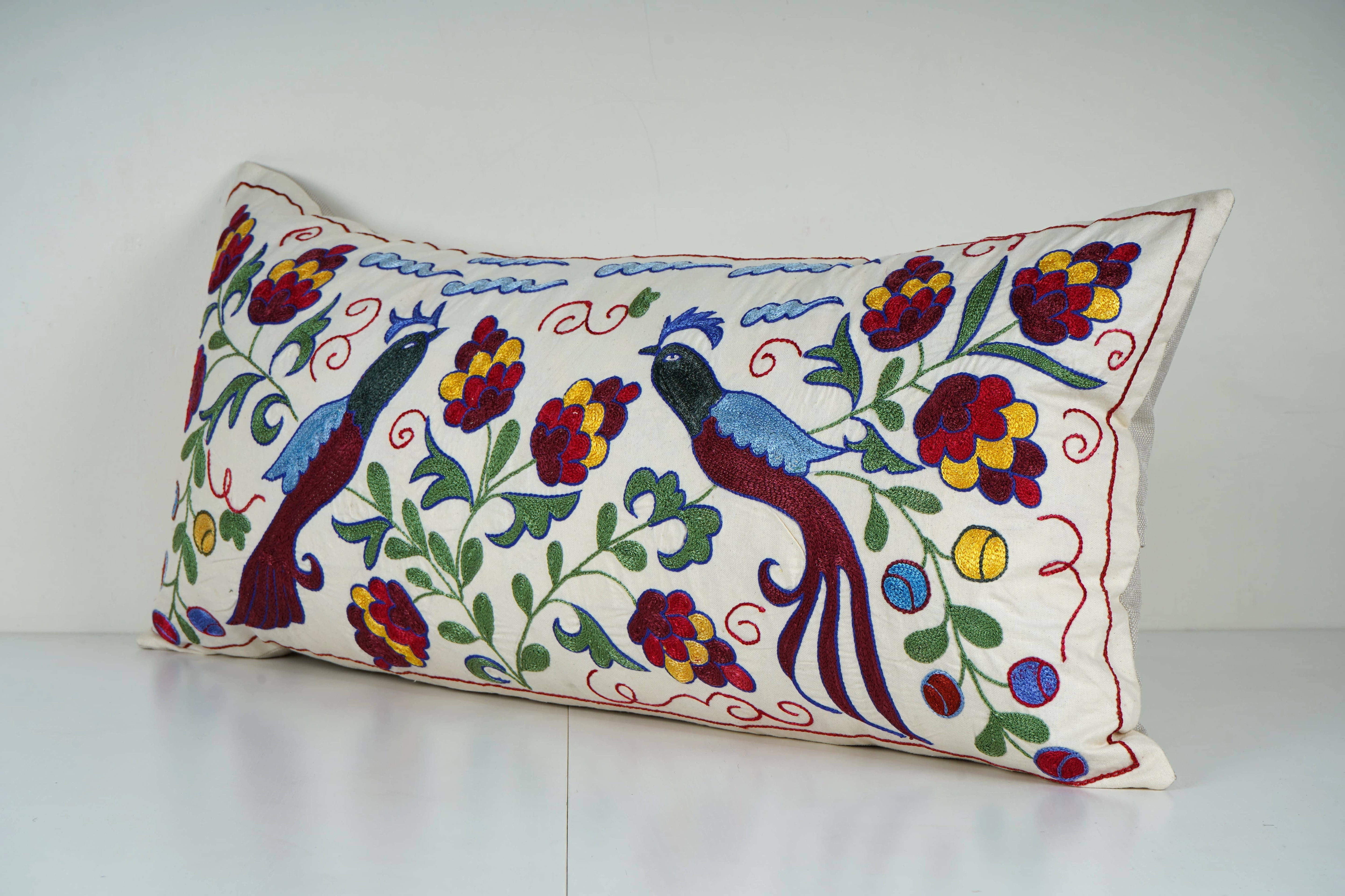 Peacock Suzani Bedding Pillow Cover | 16'' x 34''