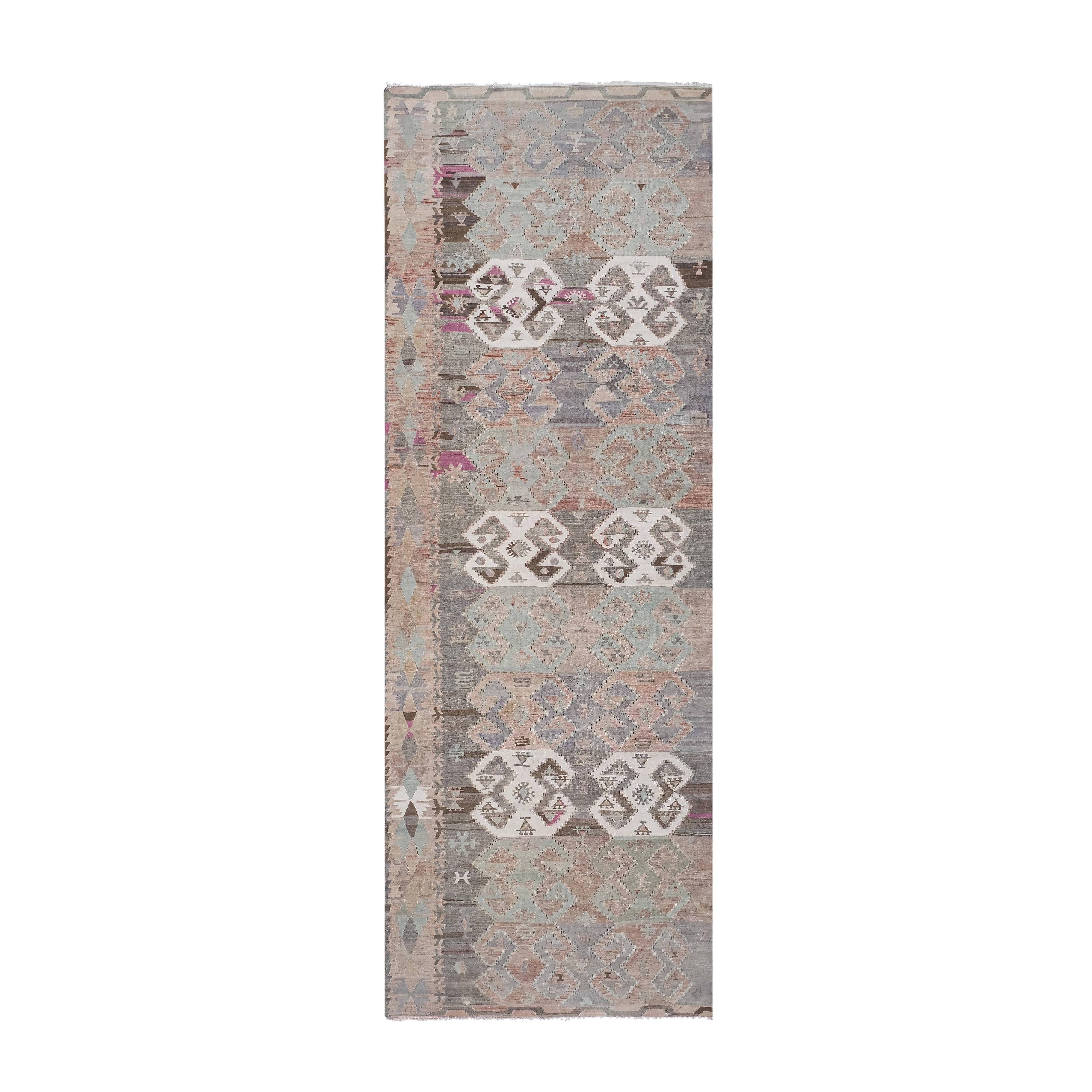 Vintage Turkish Kilim Runner 4'8'' x 13'9''